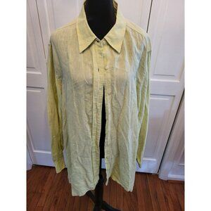 Men's Lands' End Lime Green Linen Button Up Shirt XL Preppy Old Money Coastal